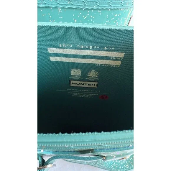 Hunter Tall Glitter Rain Boots Teal Green Waterproof Original Size US 5 - Picture 6 of 9